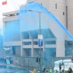Hong Kong police fire blue-dyed water cannons at protesters Hong Kong police fire blue-dyed water cannons at protesters